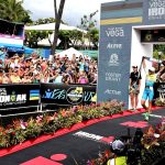 Anne Haug crosses the finish line of the 2019 Ironman World Championships